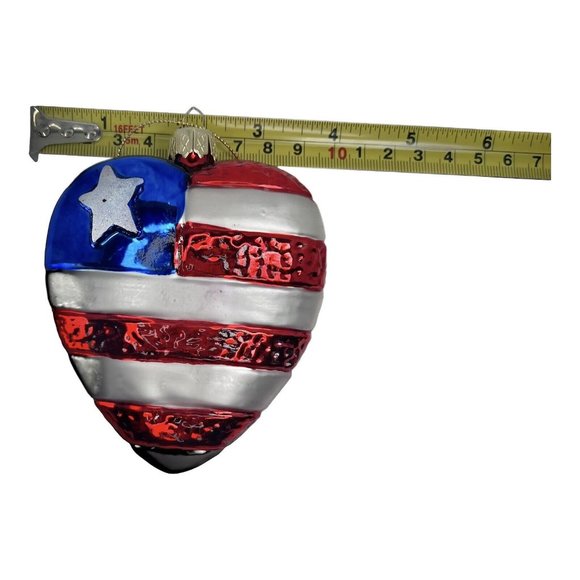 Vintage 5 Blown Glass American Flag Single Star Heart Ornaments READ DESCRIPTION - Picture 3 of 12